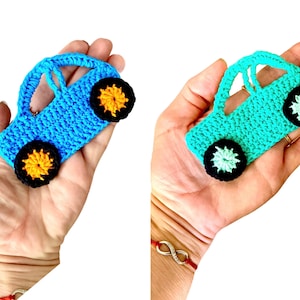 かぎ針編みの車のアップリケ、車のアップリケ 緑の車、DIY アップリケ、男の子用アップリケ、子供用アップリケ、男の子用デコレーション、2 個セット