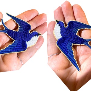 Svalalapp, Rockabillyfågellapp, DIY-broderi, broderad applikation, dekorativ lapp, present till fågelälskare, Rockabilly-present, DIY-remsa