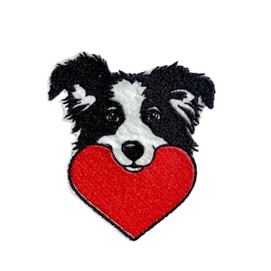 Hund mit Herz Patch, Aufnäher Hund, Hund mit Herz, Patch Aufnäher, DIY Patch, gestickte Applikation, Geschenk für Hundeliebhaber