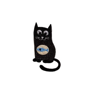 Urbansky grappige schattige zwarte kat patch Kat symbool patch kitten patch geborduurde patch jas patch mini vleugels patches, DIY strepen