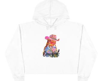 Crop Hoodie - Pastel Cowgirl in Braids with Wildflowers