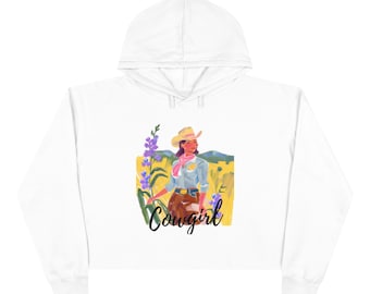 Crop Hoodie - Pastel Cowgirl with Wildflowers