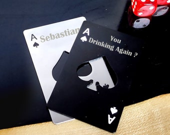 Personalized Poker Card Bottle Opener, Ace of Spades Bottle Opener, Black Bottle Opener, Party Favor, Casino Poker Card, Groomsman Gift