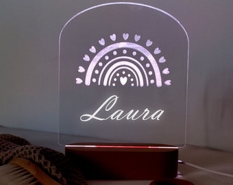 Personalisierte Regenbogen Nachtlampe aus Acryl, Babygeschenk Geburt, Taufgeschenk, Kinderzimmer, Geburtstagsgeschenk, Nachttischlampe