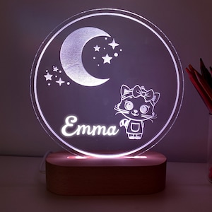 Kattennachtlampje – Gepersonaliseerde led-kinderkamerlamp met naam, schattig kattenlampje voor babykamer, kinderkamer, kattendecoratie cadeau