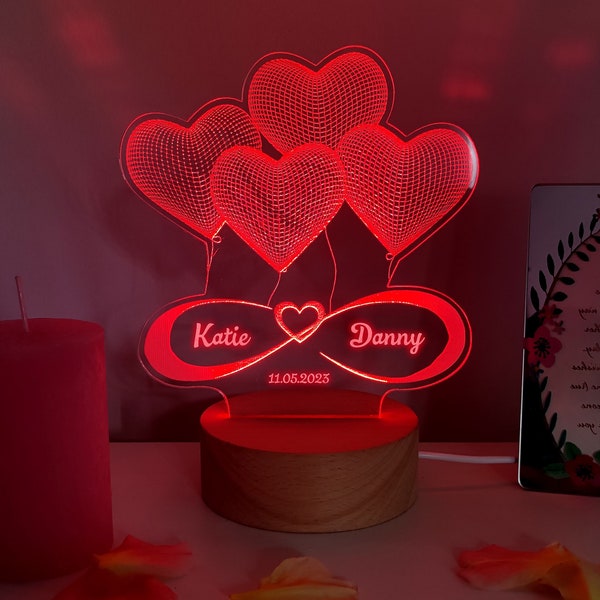 Personalisierte 3D-Illusions-LED-Lampe, Infinity-Symbol-kundenspezifisches Nachtlicht, romantisches Wohnkultur, Lampe für Schlafzimmer-Jubiläumsgeschenk für Ihn oder Sie,