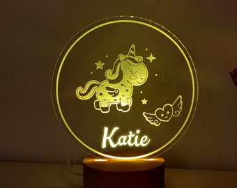 Regali personalizzati per la luce notturna a LED con unicorno per l'arredamento della camera da letto dei bambini. Luci per bambini
