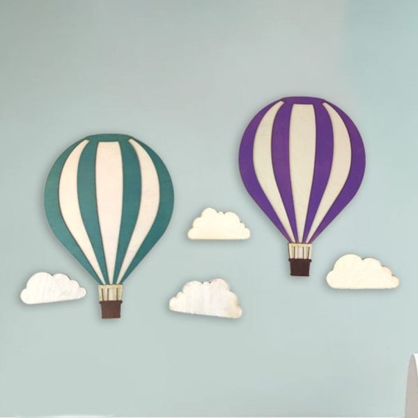 Hot Balloon Wireless Or Cable Children's Lamp Wall Decor Wooden Lamp Baby Lamp Children's Room Night Light hotair balloon lamp nursery decor