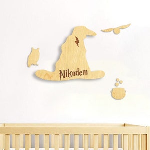 Personalized Wireless Children&#39;s Lamp Wall Wizard Sorting Hat Lamp Wooden Lamp Baby Lamp Children&#39;s Room Night Light