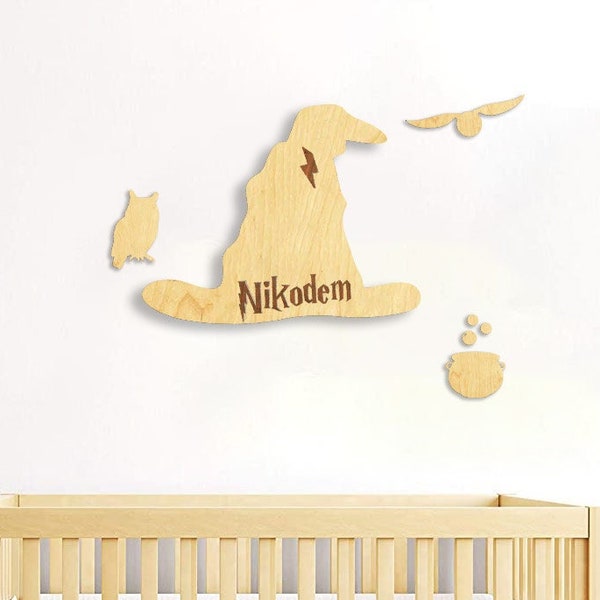 Personalized Wireless Children's Lamp Wall Wizard Sorting Hat Lamp Wooden Lamp Baby Lamp Children's Room Night Light