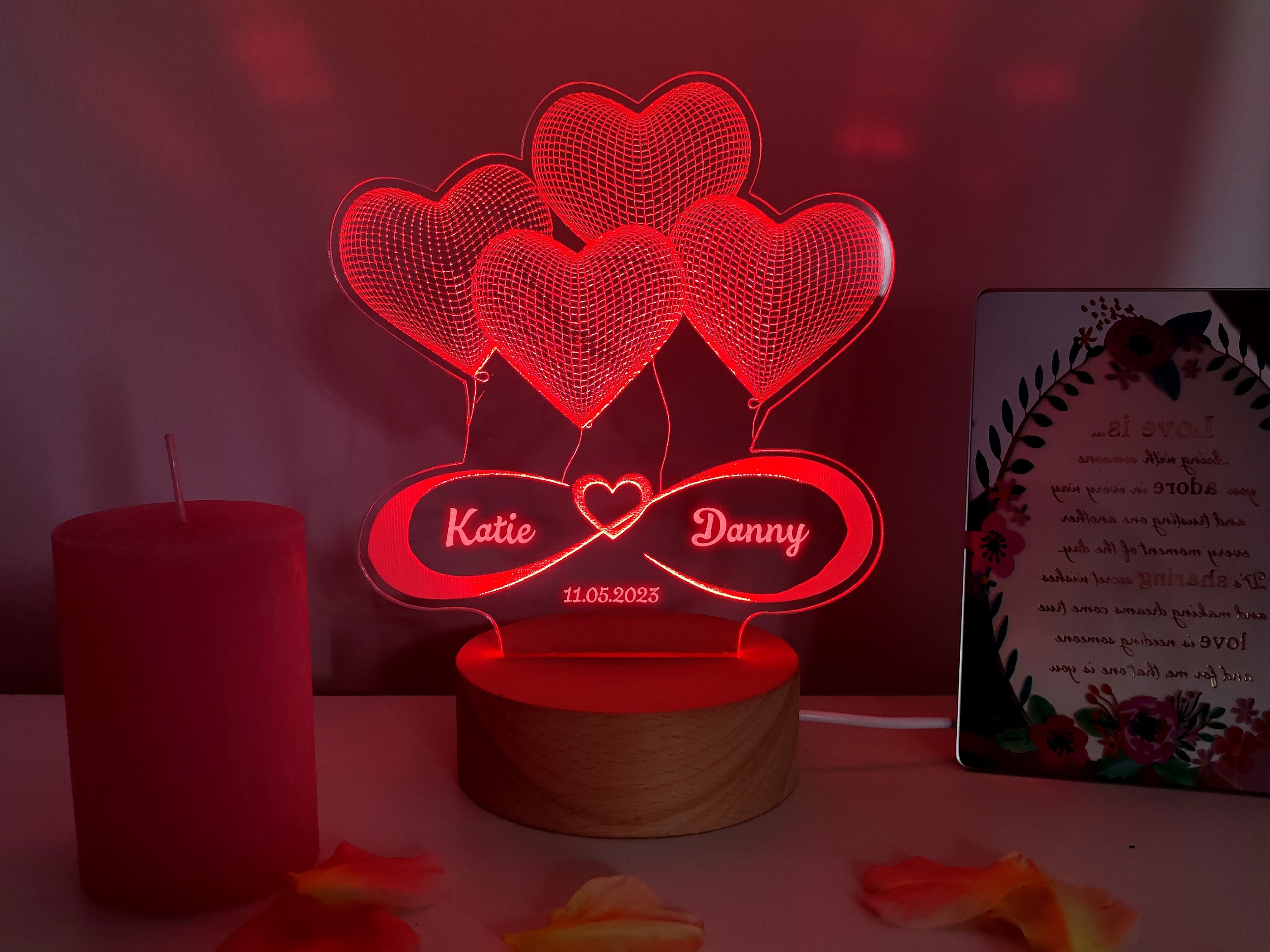 Valentinstag geschenk für freundin 7 Farbe Ändern 3D Hologramm Liebe Herz  Lampe USB Acryl Lichter jahrestag