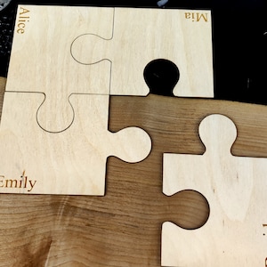 3 couleurs - Puzzle en bois personnalisé sous-bock, nom personnalisé gravé au laser cadeau, mariage, anniversaire, anniversaire, cadeau de Noël