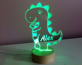 Veilleuse personnalisée en acrylique pour enfants, dinosaure, cadeau d'anniversaire parfait pour filles ou garçons, nom personnalisé, décoration de chambre d'enfant LED faite à la main