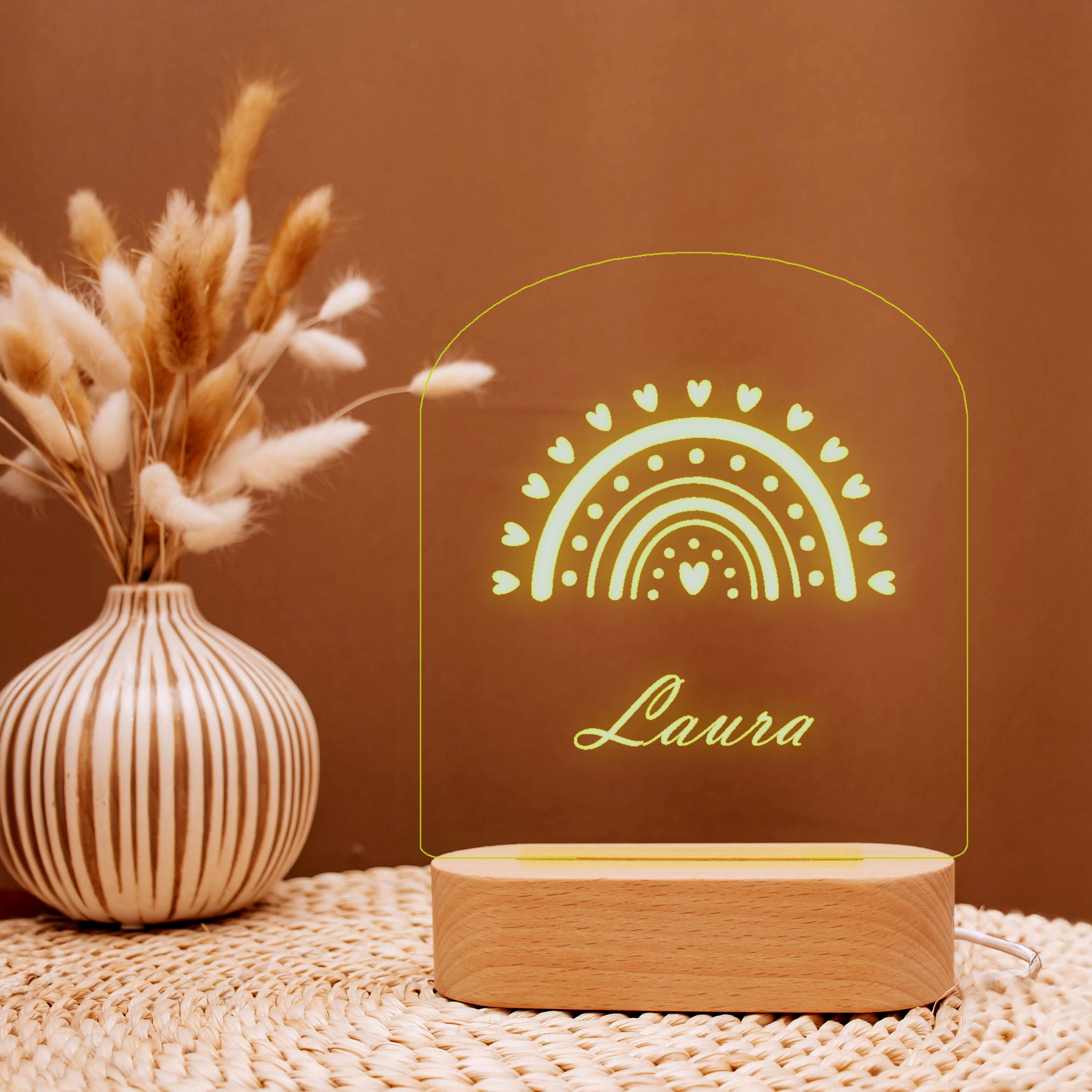 Personalized Rainbow Night Light: Engraved Baby Girl Nursery Decor