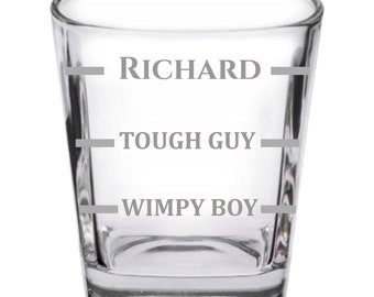 Square Custom Pour Line Whiskey Glass Tough Gay Wimpy Boy Funny Whiskey Glass Single Pour Double Pour Your Pour Personalized Whiskey Gift