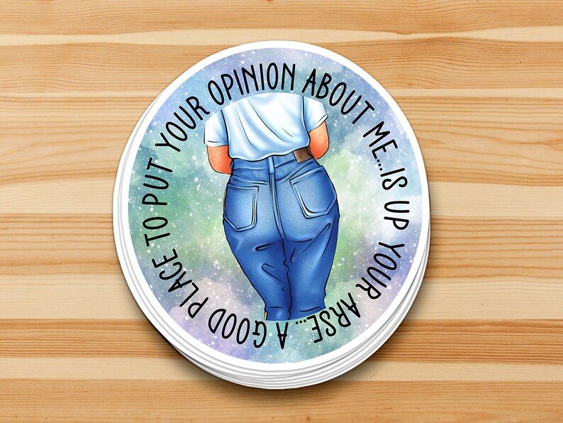 A good place to put your opinion of me...is up your arse.... funny, sassy, sweary, badass, bitchy, girlboss sticker image 2