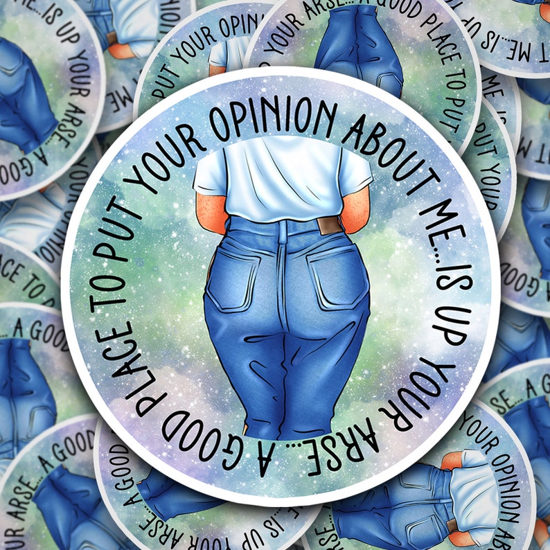A good place to put your opinion of me...is up your arse.... funny, sassy, sweary, badass, bitchy, girlboss sticker image 4