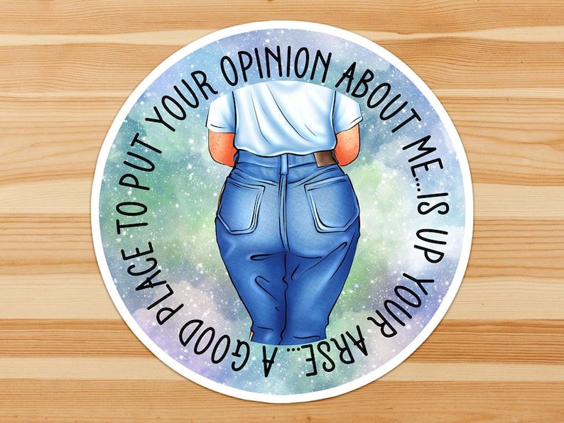 A good place to put your opinion of me...is up your arse.... funny, sassy, sweary, badass, bitchy, girlboss sticker image 1