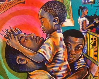 Artist Kyle Holbrook painting 'Fatherhood'