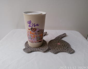 Crochet Cat Butt Coaster, Funny Handmade Cat Lover Gift, Grey