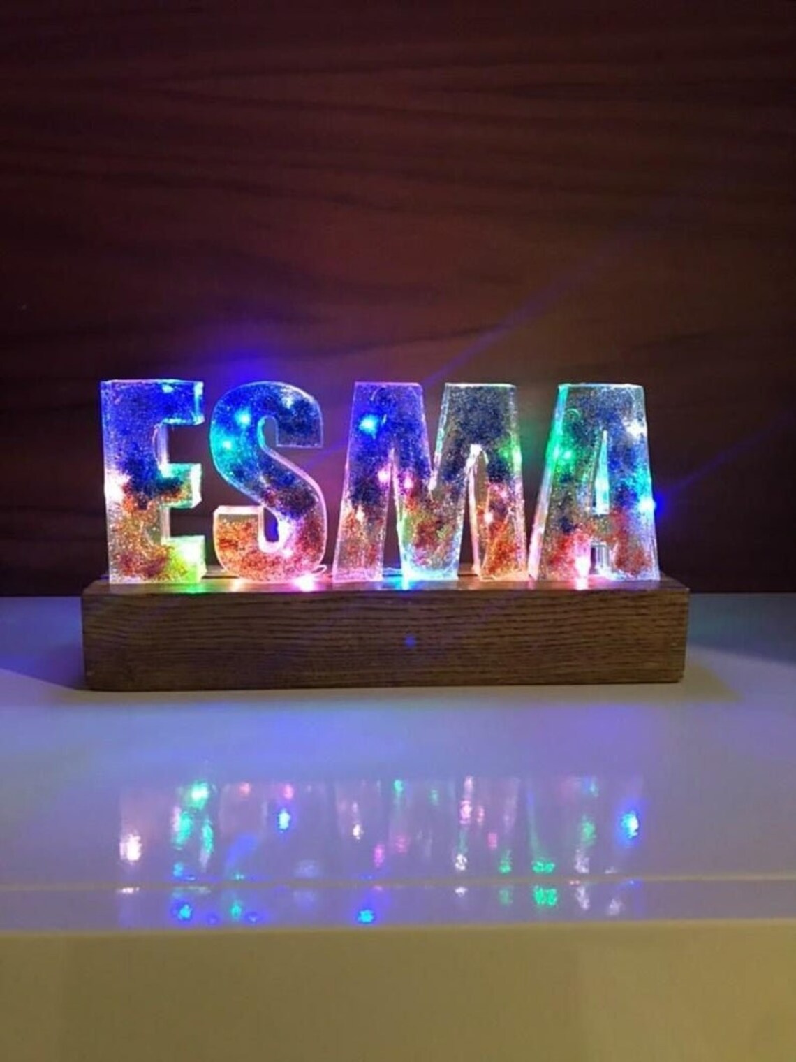 Personalized letters and names Night Light Epoxy Wood Custom Etsy