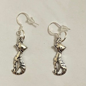 Cat dangle earrings - 3cm drop - on hooks - Available Silver Plated