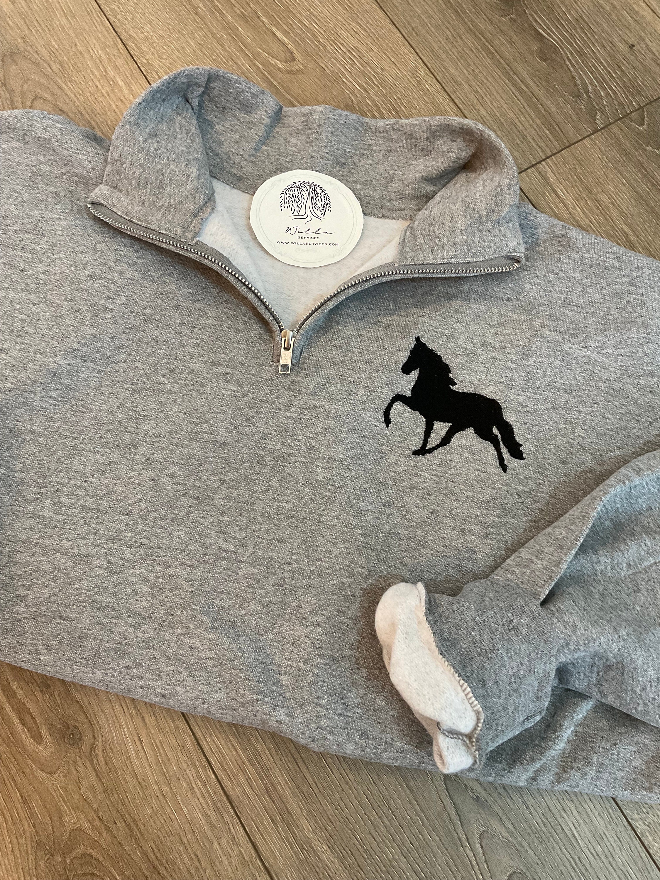 Embroidered Horse Quarter Zip Pullover, Gaited Horse Sweatshirt, TWH. Racking, Pasofino