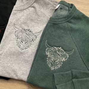 Scottish Highlander Cow Sweatshirt, Longsleeve shirt, Quarter Zip