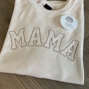 MAMA Corded Sweatshirt, Embroidered, corduroy ribbed sweatshirt
