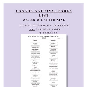 Canada National Parks + Reserves List. Digital Download + Printable. A4, A5 & Letter Size Bundle. Easy Organizing!