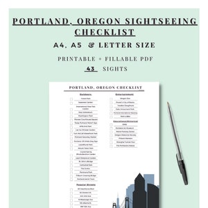 Portland, Oregon Sightseeing Checklist. Printable + Fillable PDF. A4 ...