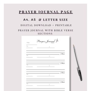 Prayer Journal Page. Digital Download + Printable. A4, A5 &amp; Letter Size ...