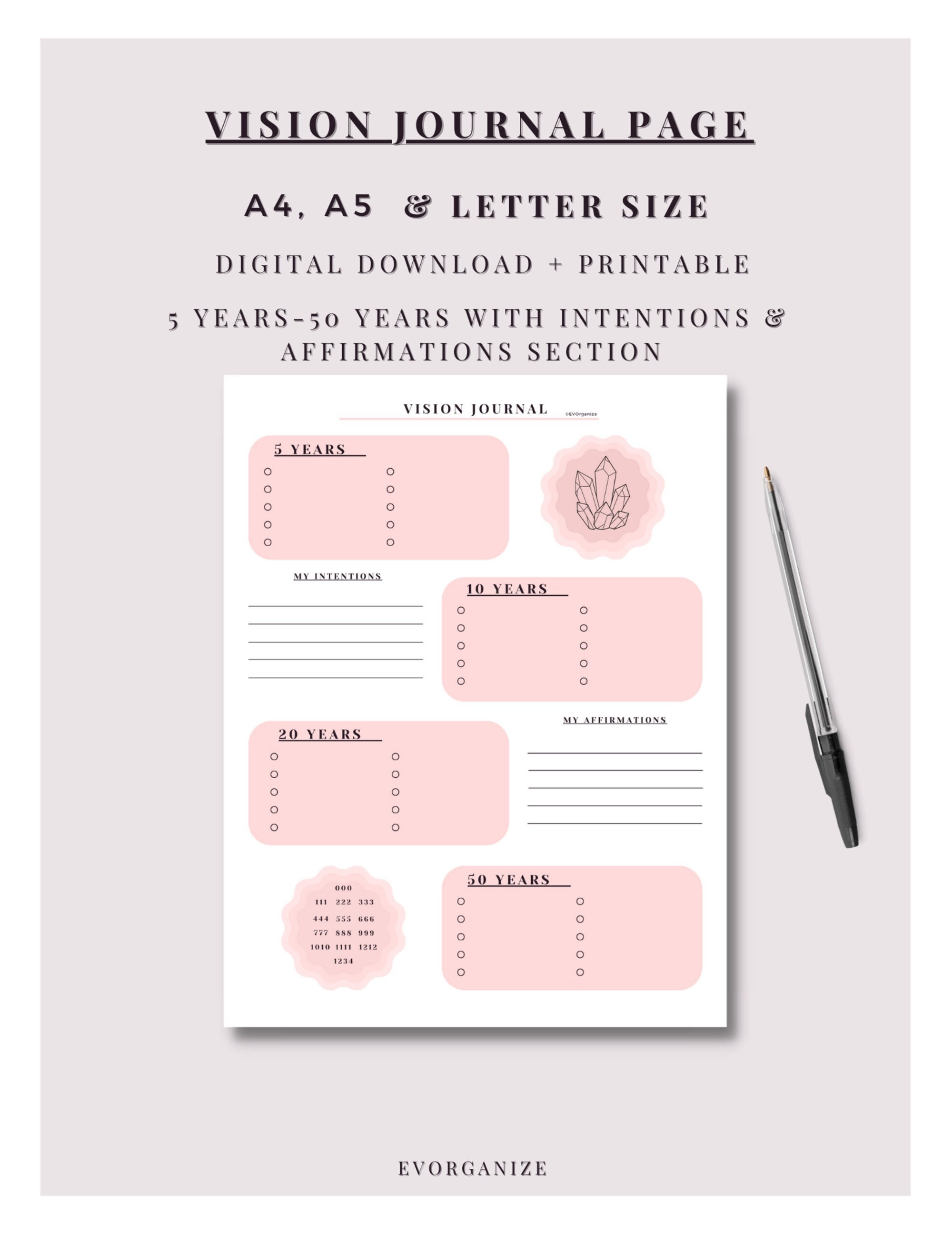 Vision Journal Page. 5 Years-50 Years. Digital Download + Printable. A4 ...