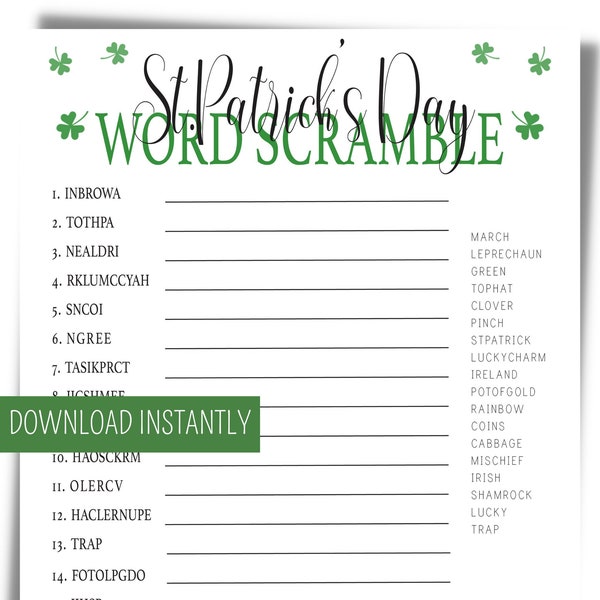St Patricks Day Word Scramble - Etsy