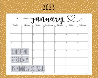 2023 Calendar, Fillable Calendar, Editable Calendar, Printable Calendar, Digital Calendar, Yearly Calendar, Twelve Month Calendar