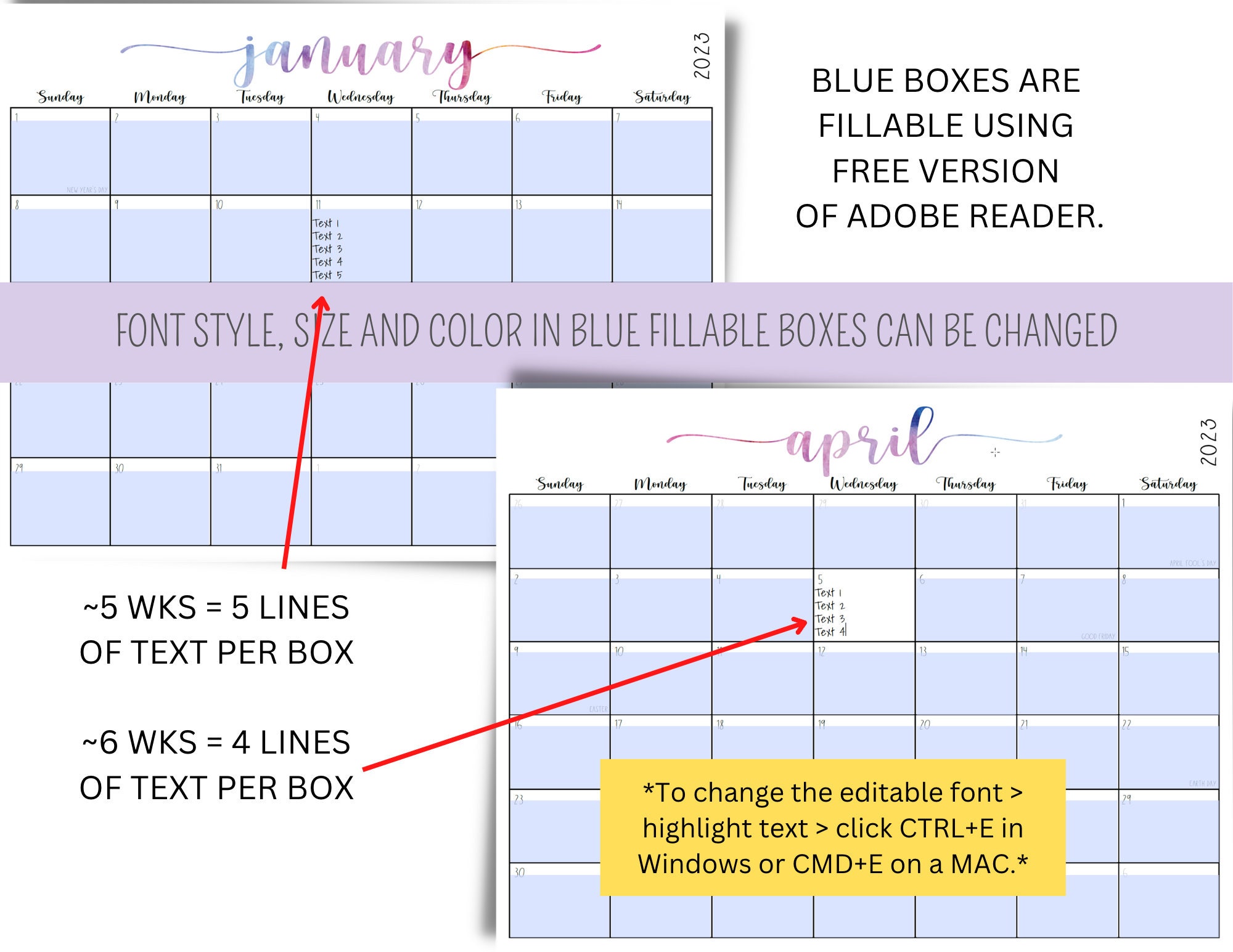 2023 Calendar Fillable Calendar Editable Calendar Printable Etsy
