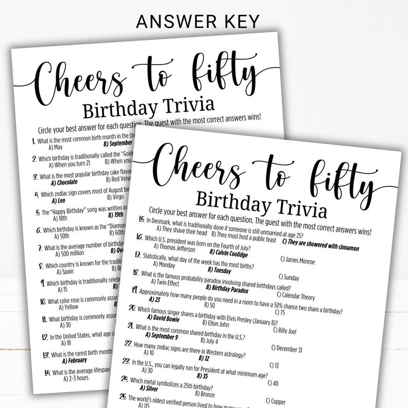 Birthday Trivia Game Printable | 28 Question Party Trivia | Fun ...