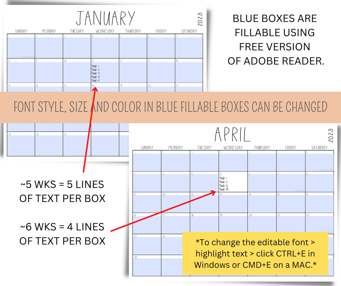 2023 2025 Editable Printable Calendars Cleaning Calendar Etsy