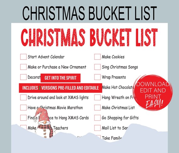 Printable Christmas Bucket List December Holiday Activities - Etsy