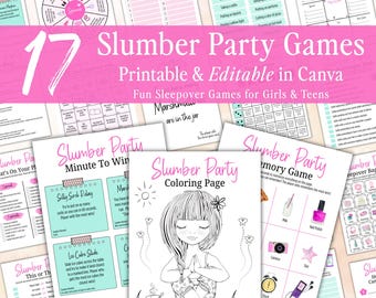 Fun Printable Editable Slumber Party Game Bundle | Girl Teen or Tween Sleepover Party Games | Printable Pajama Party Games