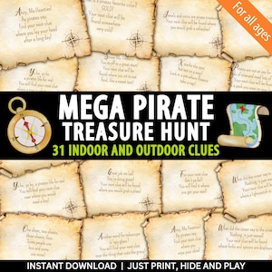 Indoor and Outdoor Printable Pirate Adventure Themed Treasure Hunt for All Ages | Pirate Scavenger Hunt Clues | Birthday Treasure Hunt Clues