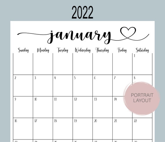 2022 calendar portrait printable editable monthly etsy australia