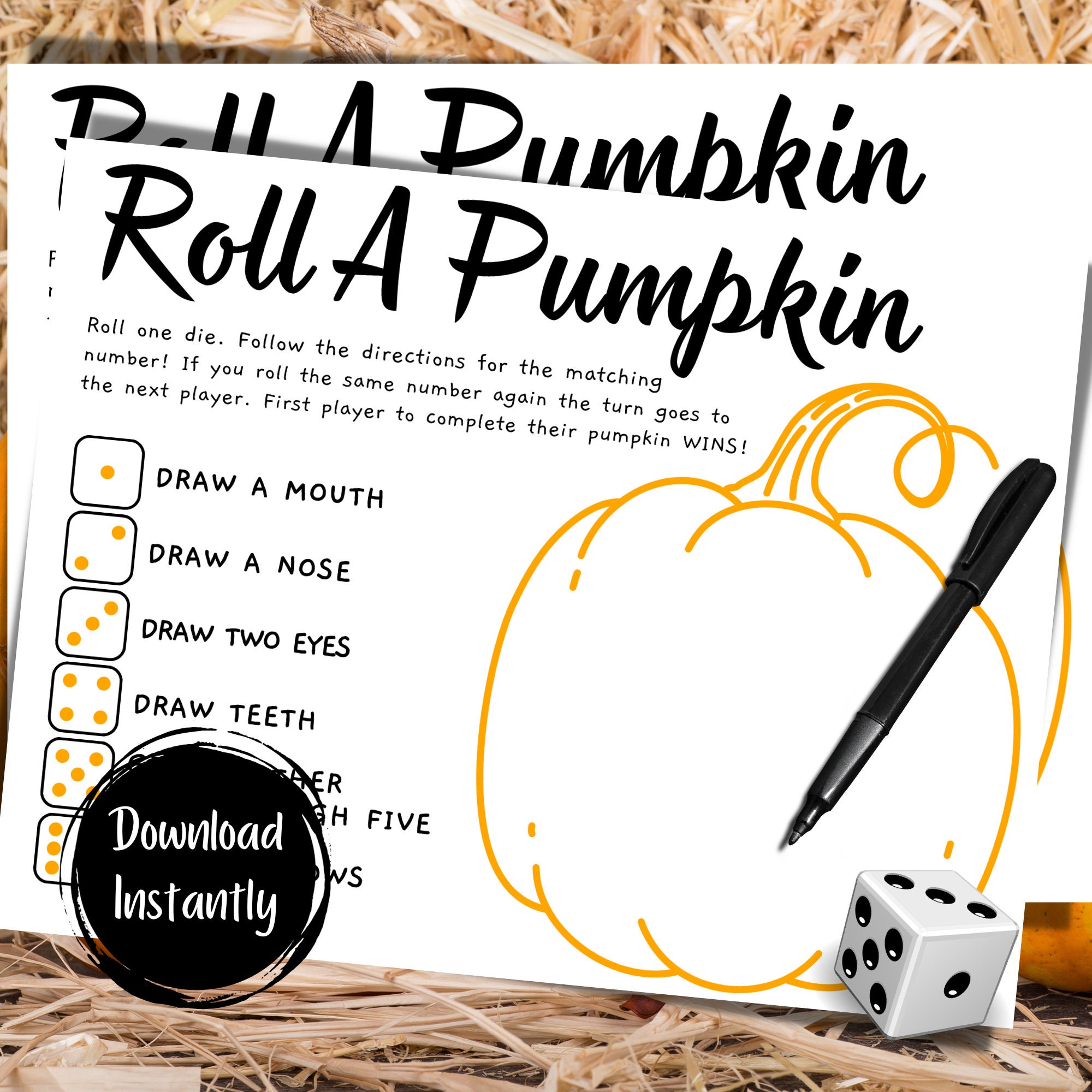 Roll a Pumpkin Face Family Holiday Game With Dice Printable Halloween Games Thanksgiving Party ...
