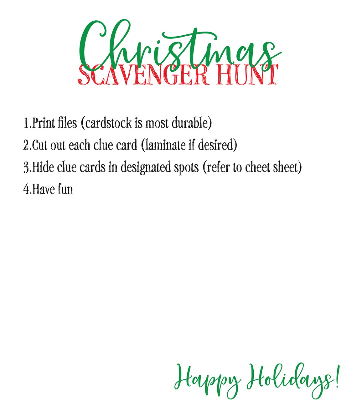 Christmas Scavenger Hunt Christmas Printable Games Etsy