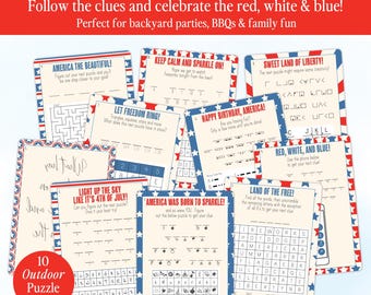 Summer Treasure Hunt For Teens | 4th of July Outdoor Scavenger Hunt With Puzzle Clues | Patriotic Scavenger Hunt Clues