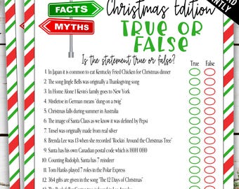 Christmas Edition True or False Game | Holiday Christmas Office Party True or False Game | Classroom Christmas Party Printable True or False