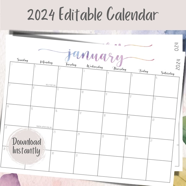 2024 Printable Calendar | 2024 Calendar PDF | 2024 Editable Calendar | Calendar 2024 Editable | Calendar Editable Template | WCCFNH