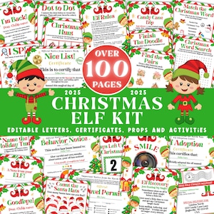 Kit imprimible de duende navideño 2025 / Paquete de llegada de duendes / Accesorios para duendes navideños / Cuenta regresiva diaria para Navidad / Cartas de Papá Noel / Notas para duendes