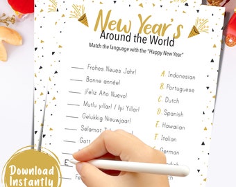 New Years Around the World Game For Office Party | Family New Years Around the World Languages Game | New Years Party Game | With Border