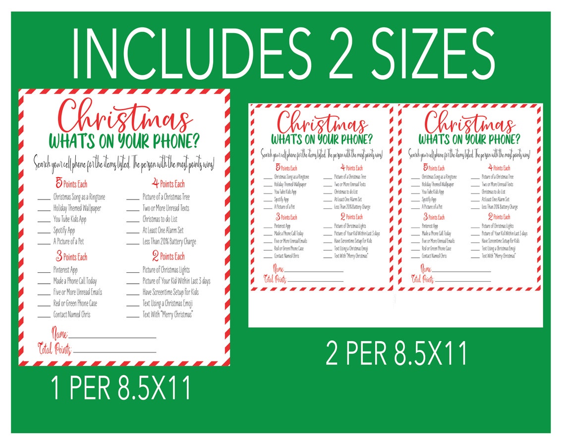 Christmas Printable Games Christmas Whats on Your Phone - Etsy